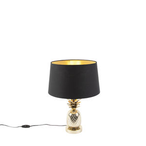 Stolní lampa ve stylu art deco s bavlněným odstínem černá 35 cm - Tropical