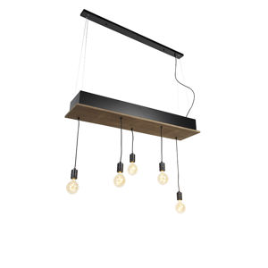 Venkovská závěsná lampa černá s dřevěným světlem 5 - Flair