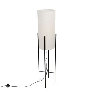 Designová stojací lampa černé lněné odstín šedé - Rich