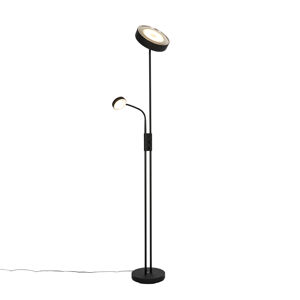 Stojací lampa černá včetně LED a stmívatelná lampičkou na čtení - Kelso