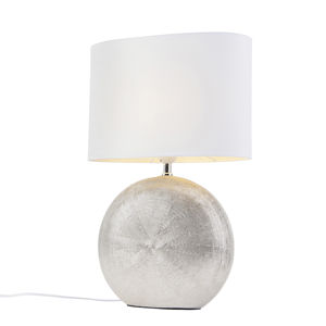 Stolní lampa stříbrná s bílým odstínem 34 cm - Cleo